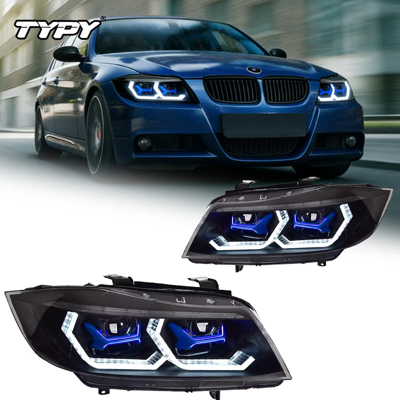 TYPY Projecteur à LED pour BMW E90, feu de projecteur halogène d’origine 2005-2012, phares 320i 325i 318i, DRL, feu de virage, feu de croisement, Angel Eye, objectif de projecteur
