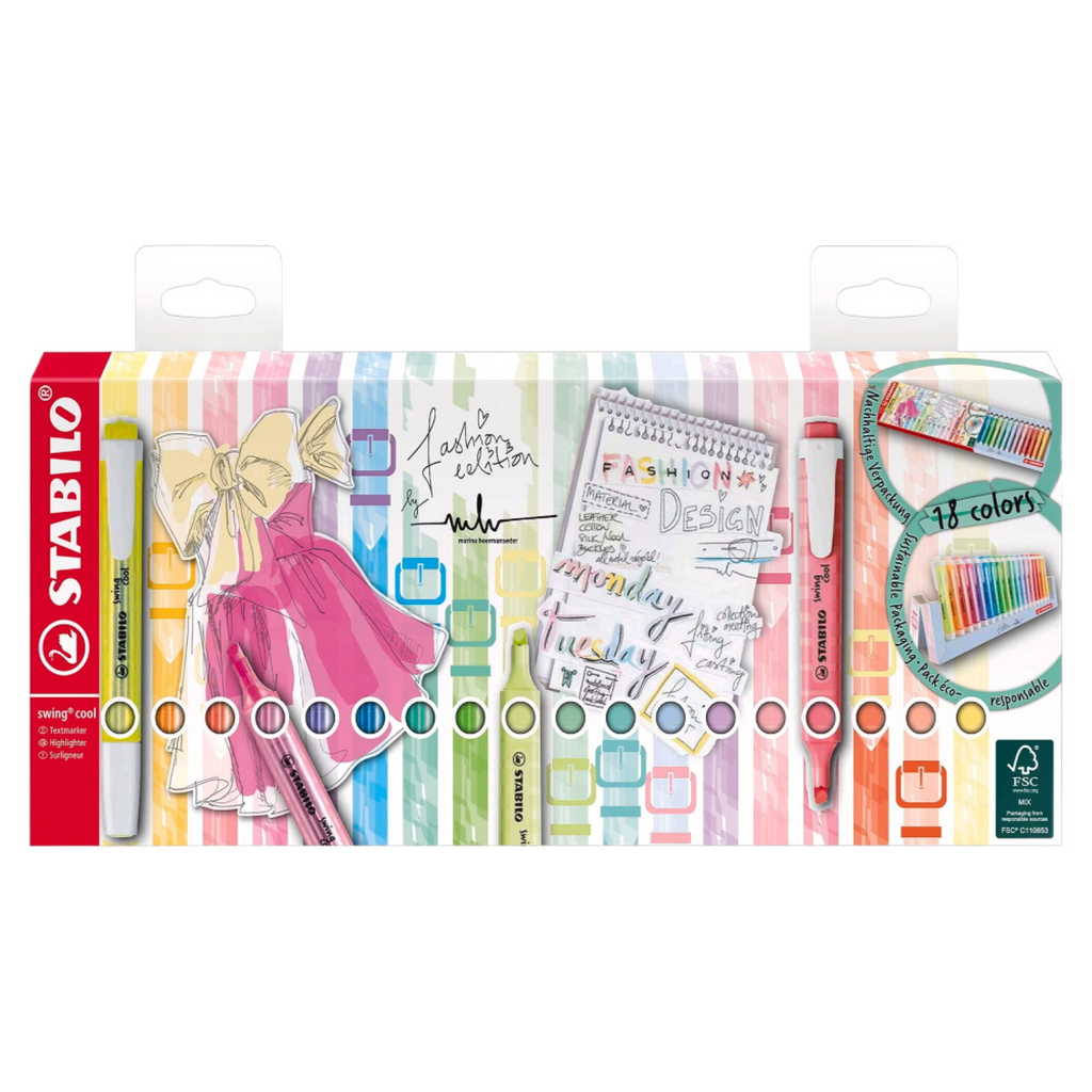 STABILO Swing Cool Set de marqueurs pour tableau blanc - Lot de 18 avec 8 couleurs néon et 10 couleurs pastel pour marquage sur tableau blanc