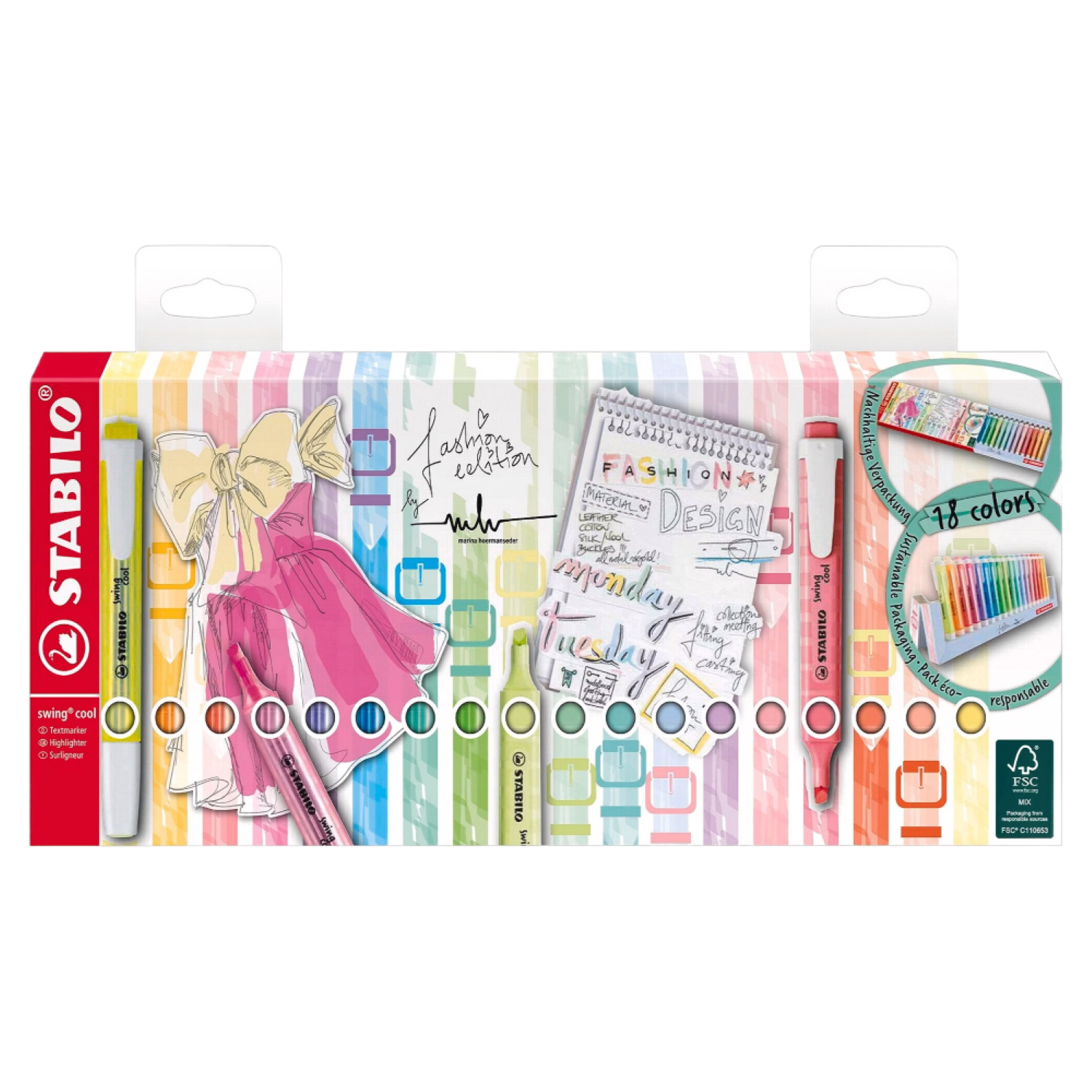 STABILO Swing Cool Set de marqueurs pour tableau blanc - Lot de 18 avec 8 couleurs néon et 10 couleurs pastel pour marquage sur tableau blanc