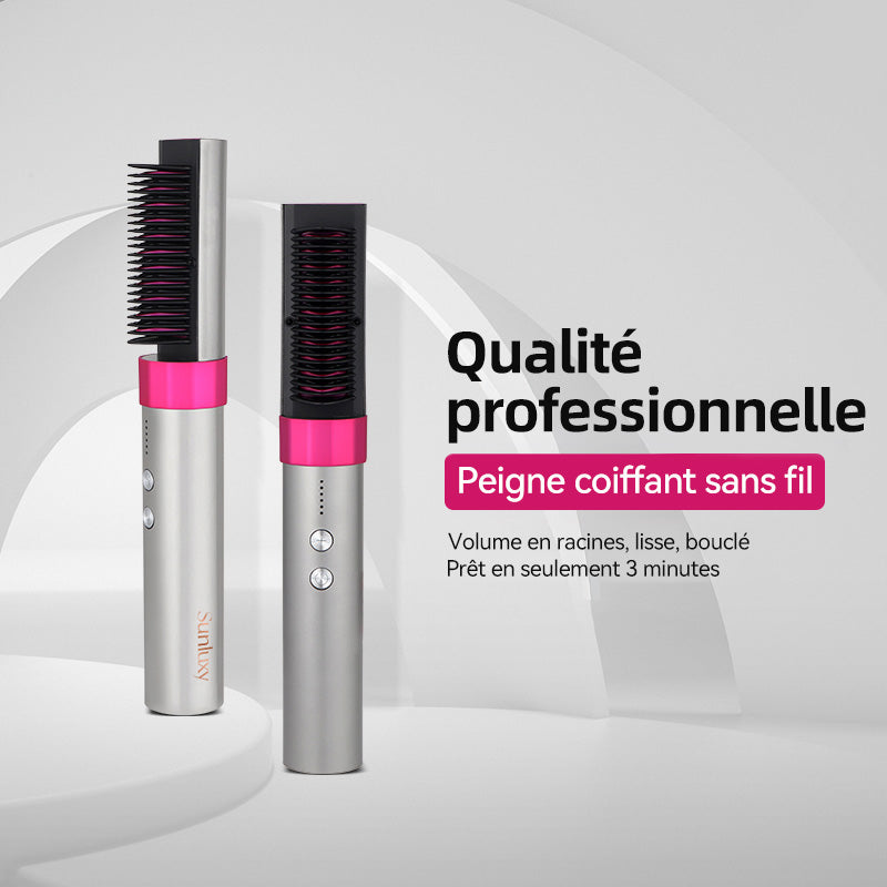 Sunluxy KD382 Brosse lissante ionique Soin capillaire 60 millions d’ions négatifs Plaque en céramique PTC Chauffage rapide 6 réglages de température Batterie au lithium sans fil portable Outil de coiffage maison