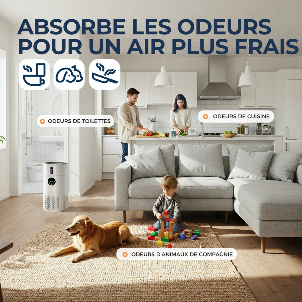 ROUNY Combo purificateur d'air et humidificateur 2-en-1, filtre HEPA H13, CADR 150 m³/h, couverture 20-50 m², mode veille ≤25 dB, affichage de la qualité de l'air