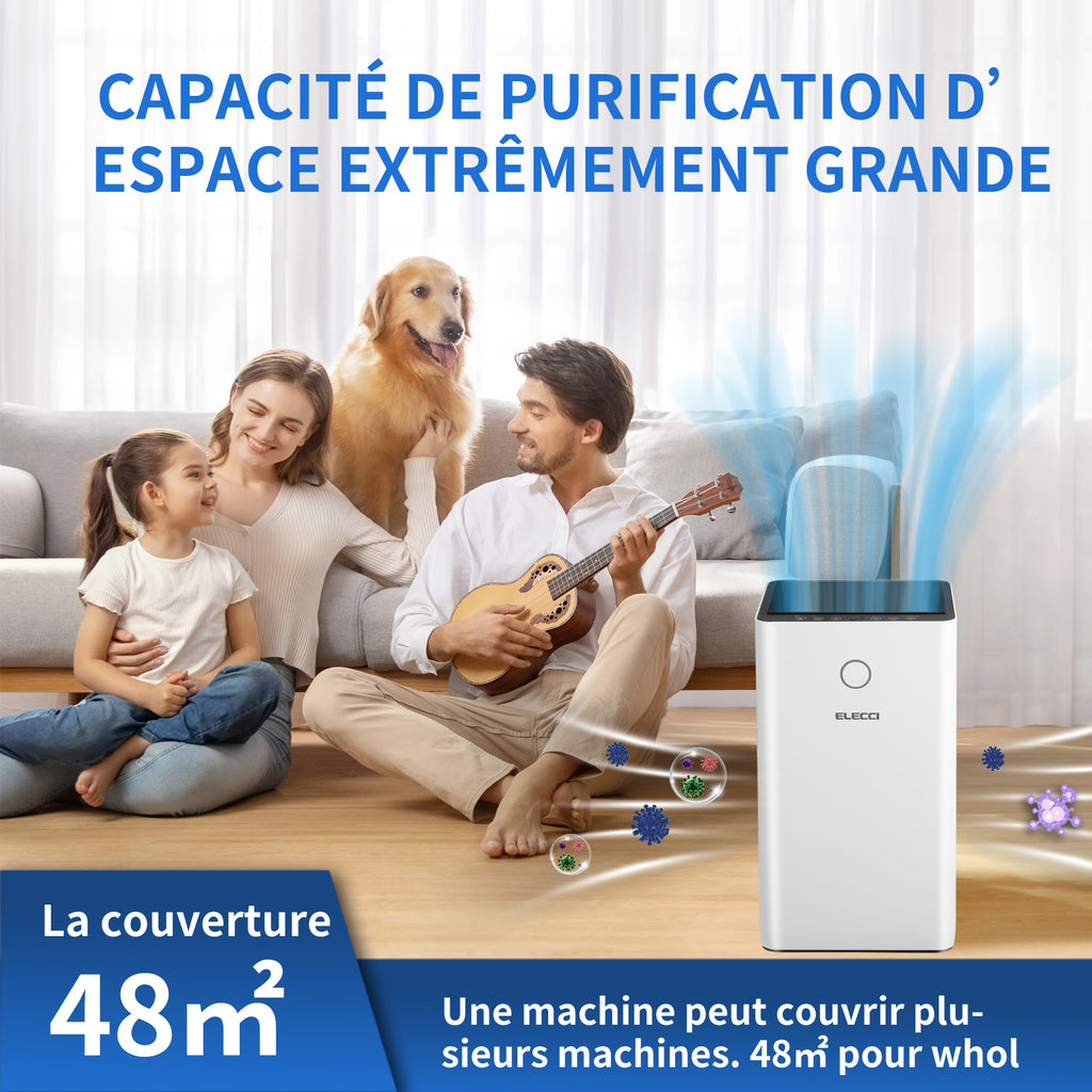 ELECCI Filtre HEPA True pour purificateur d'air, pour pièces jusqu'à 120 m², CADR 550 m³/h, élimination des virus à 99,9 %, élimine les PM2.5, la fumée, le pollen, les acariens et les polluants