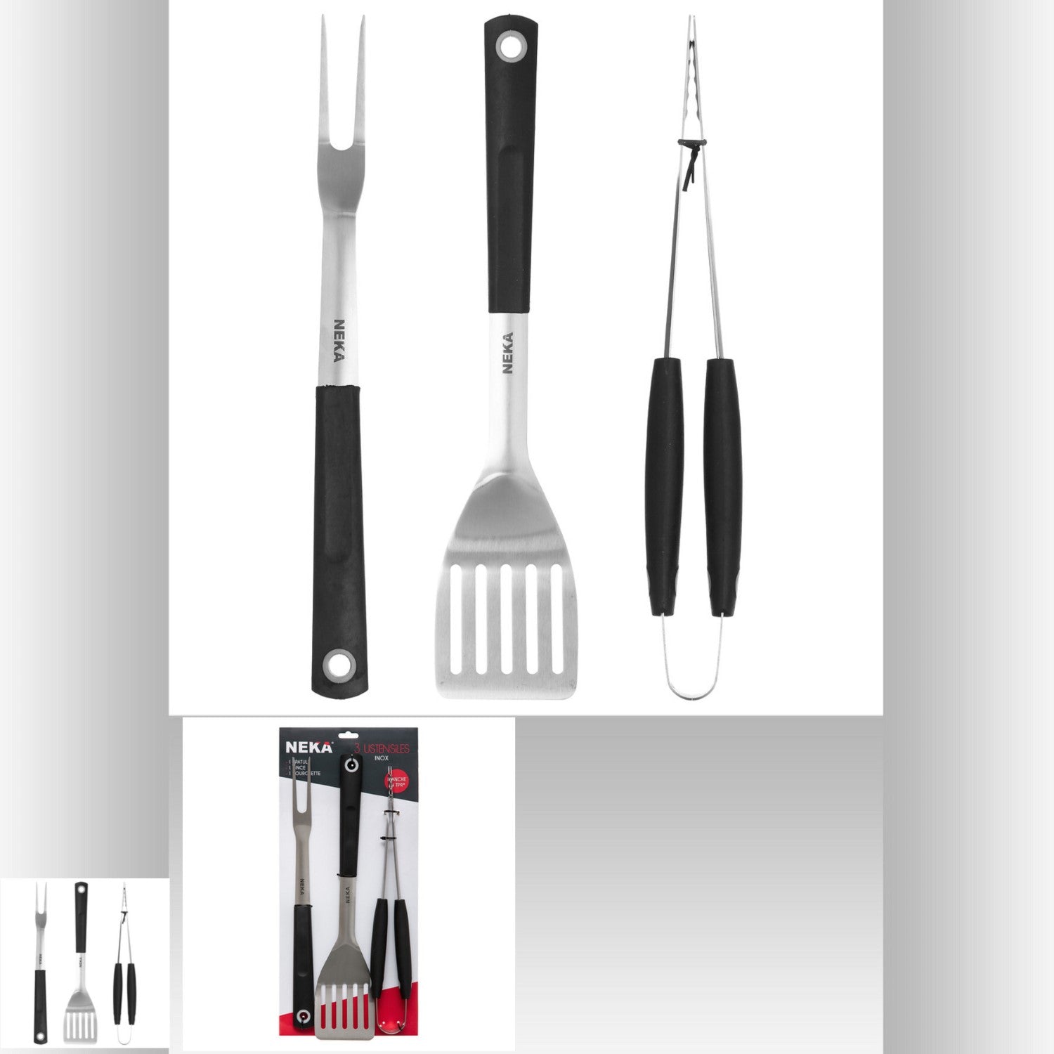 NEKA Lot de 3 ustensiles de barbecue avec manches en TPR