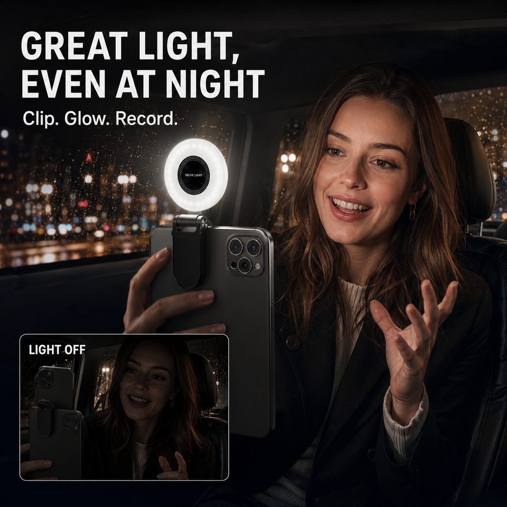 VoxorAI M28 Noir Éclairage d’appoint pour égoportraits, miroir avec fixation magnétique. Qualité IRC 95+, bande lumineuse LED 360° et miroir en un. Compatible avec iPhone/Android