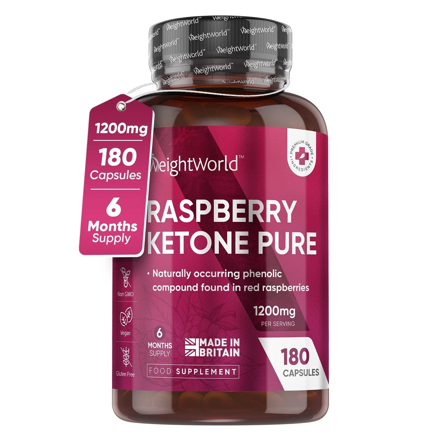 WeightWorld Pure aux cétones de framboise 1200 mg - 180 gélules