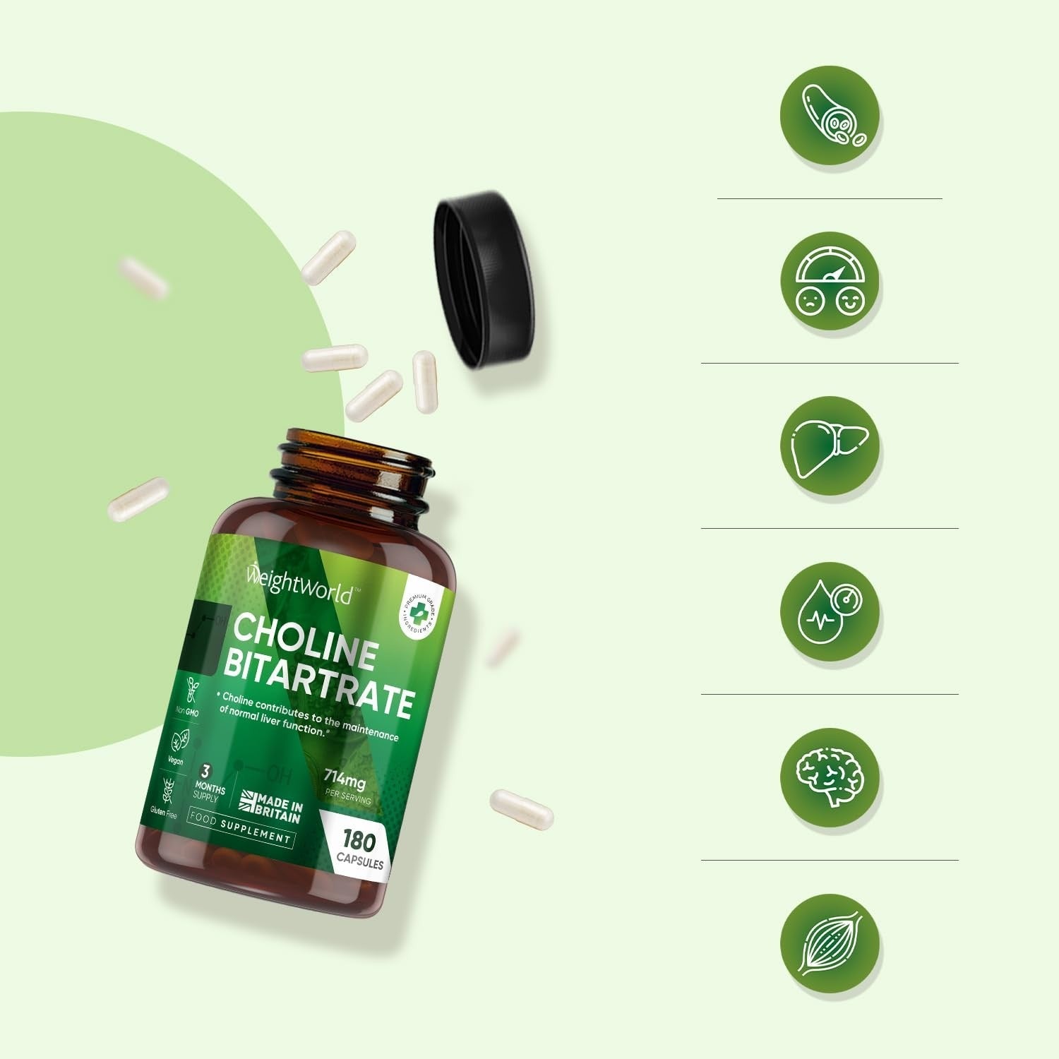 WeightWorld Bitartrate de choline 714 mg 180 gélules