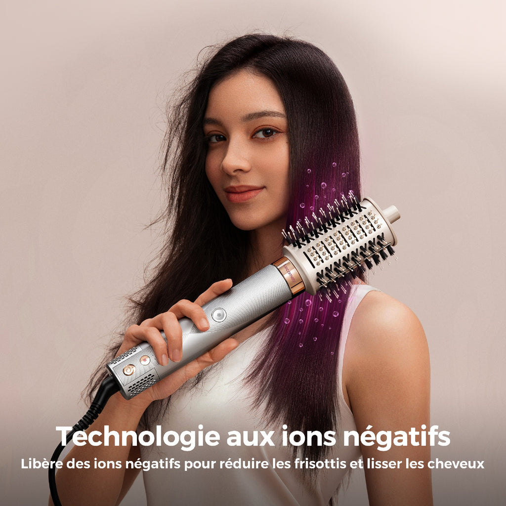 Lecomely Brosse coiffante à air 5 en 1 avec fonctions de bouclage et séchage automatiques, sèche-cheveux léger haute vitesse à air enveloppant avec technologie à ions négatifs