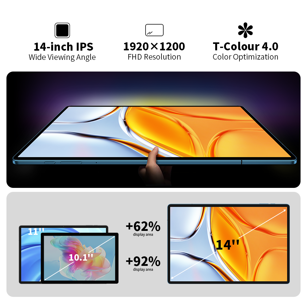TECLAST T70 Tablette Android 14 pouces 1920 x 1200 Helio G99 Octa-Core 20 Go RAM Stockage 256 Go 4G LTE Wi-Fi double bande Bluetooth 5,2 10 000 mAh avec étui et clavier