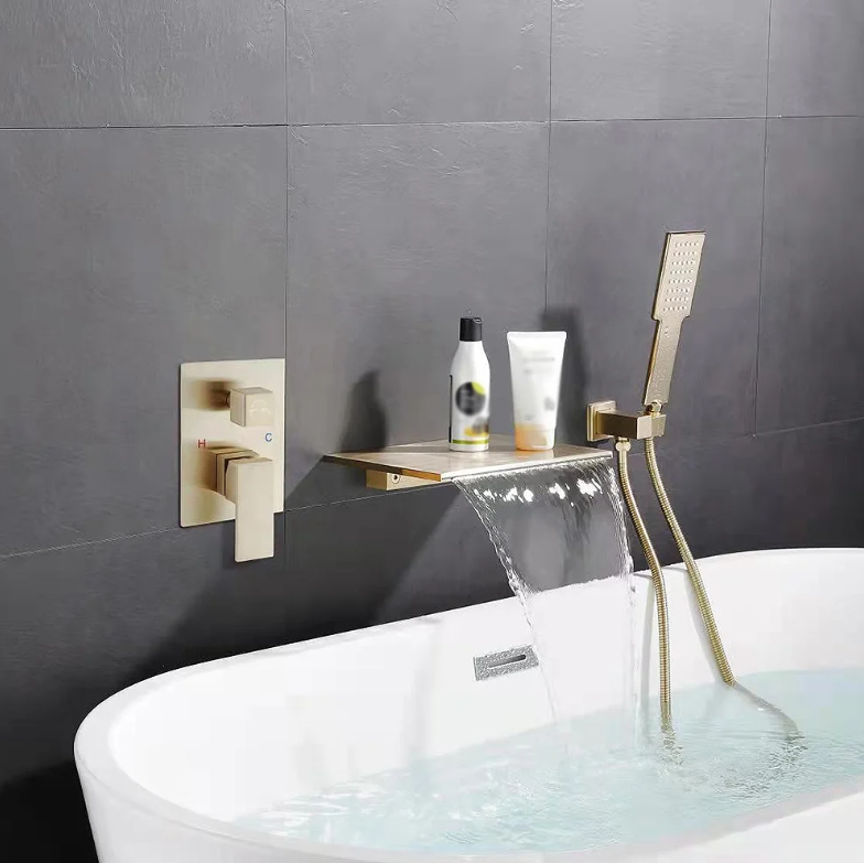 Homary Robinet de baignoire mural monocommande en laiton massif - or brossé