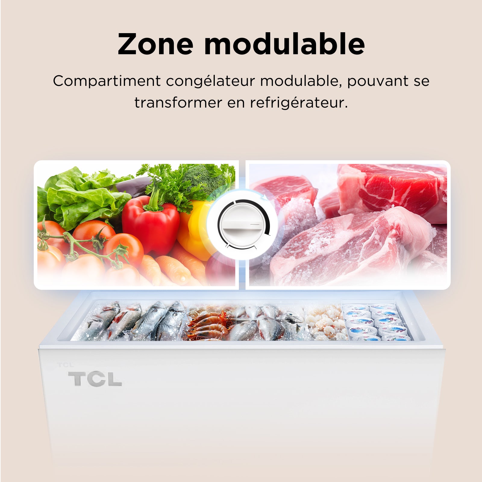 TCL CF182EWE0FR Congélateur 140 L, panier de rangement inclus, couvercle à équilibrage par contrepoids, convient pour diverses applications, thermostat réglable, pieds réglables