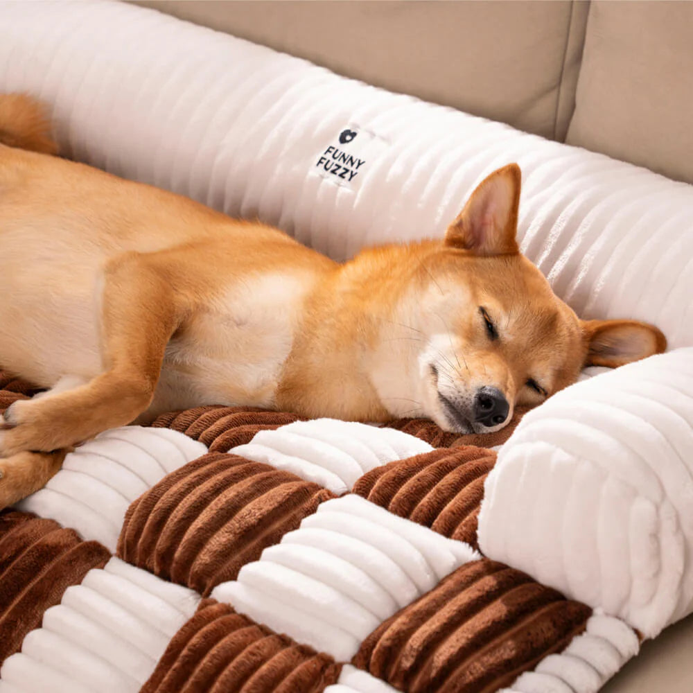 FUNNYFUZZY Tapis protecteur pour chien à motif carreaux crème et marron - Taille S