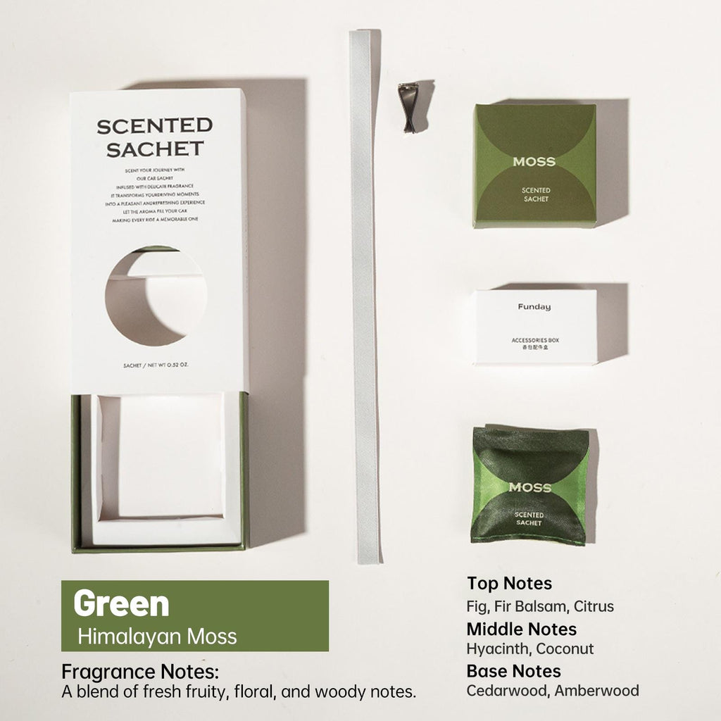Zooly Lot de sachets parfumés pour voiture - Mousse des montagnes de l’Himalaya (Vert), 12 g, 1 lot