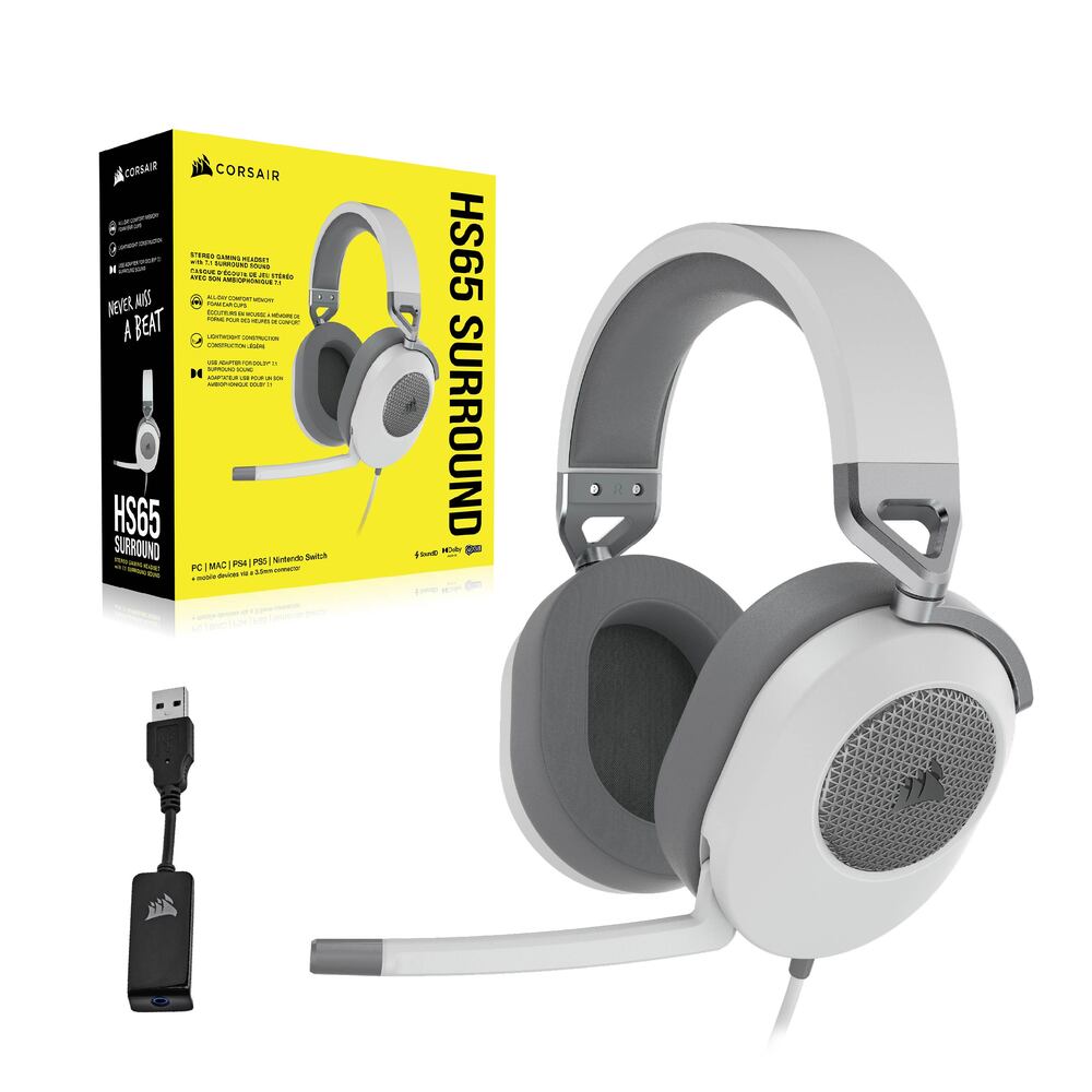 Corsair HS65 Surround Casque Gaming Filaire (Jack 3,5 mm) - Micro rabattable - Blanc