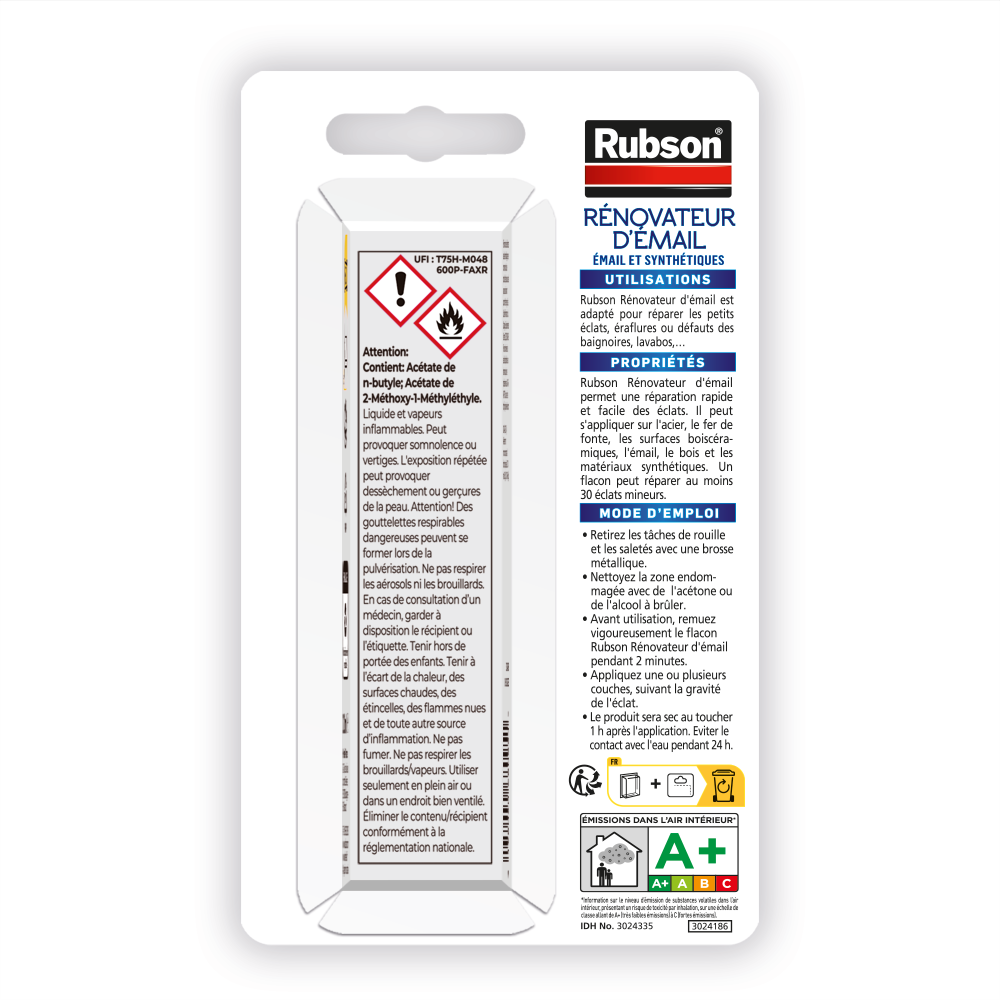 Henkel Rubson - Rénovateur d'Émail (flacon de 12 ml avec pinceau applicateur) – Vernis blanc pour recouvrir éclats et rayures sur émail et synthétiques – Résiste aux détergents