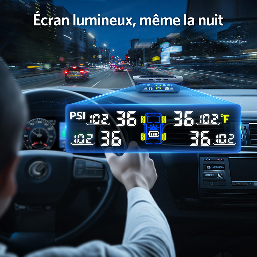 Tymate Système de surveillance de la pression des pneus pour camping-car, moniteur de pression des pneus à recharge solaire, équipé de 6 capteurs, 6 modes d’alarme, répéteur