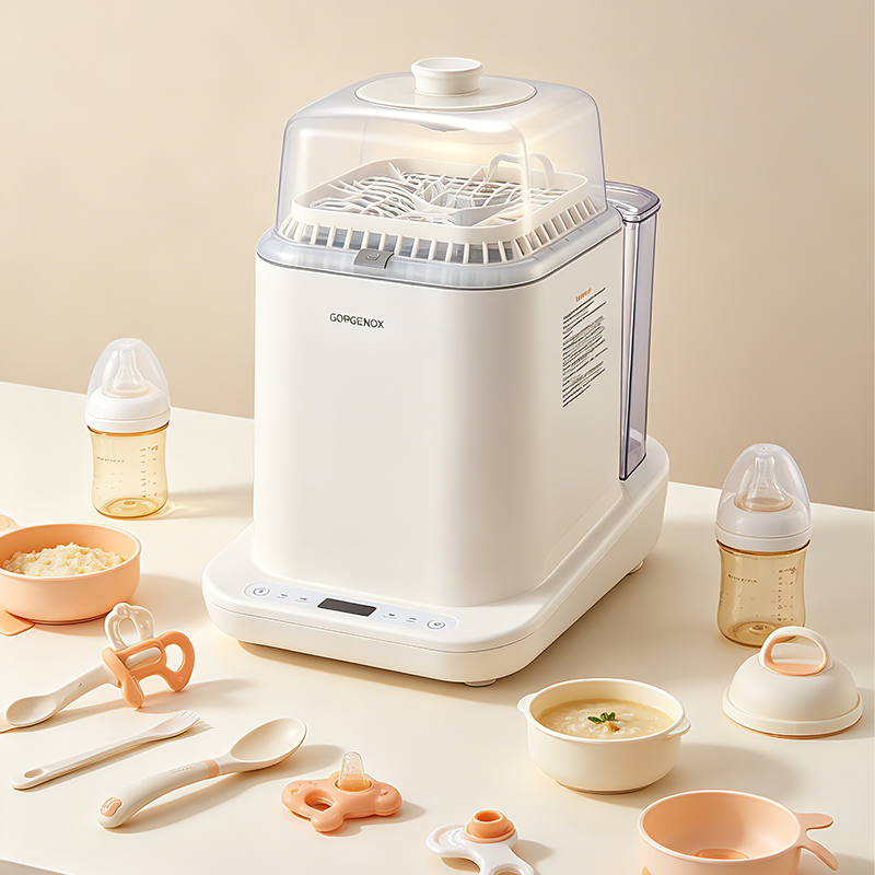 GORGENOX Lave-biberon et stérilisateur entièrement automatique avec séchage 2-en-1, stérilisation à la vapeur, pulvérisation à trois bras améliorée, purification au plasma, Modèle : D20