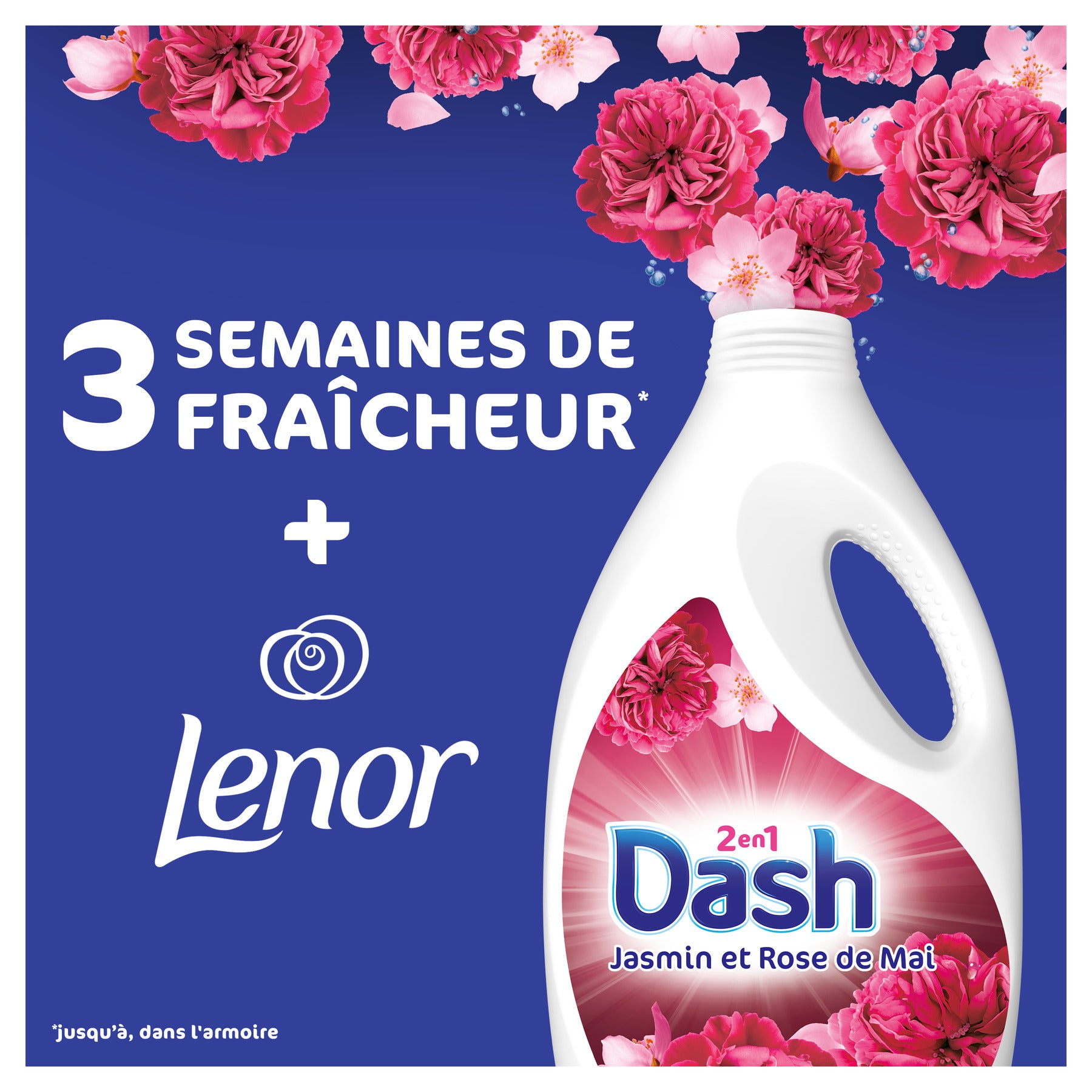 Dash 2en1 Lessive Liquide, Jasmin et Rose de Mai, 70 Lavages, 3,15 L, Fabriqué en France