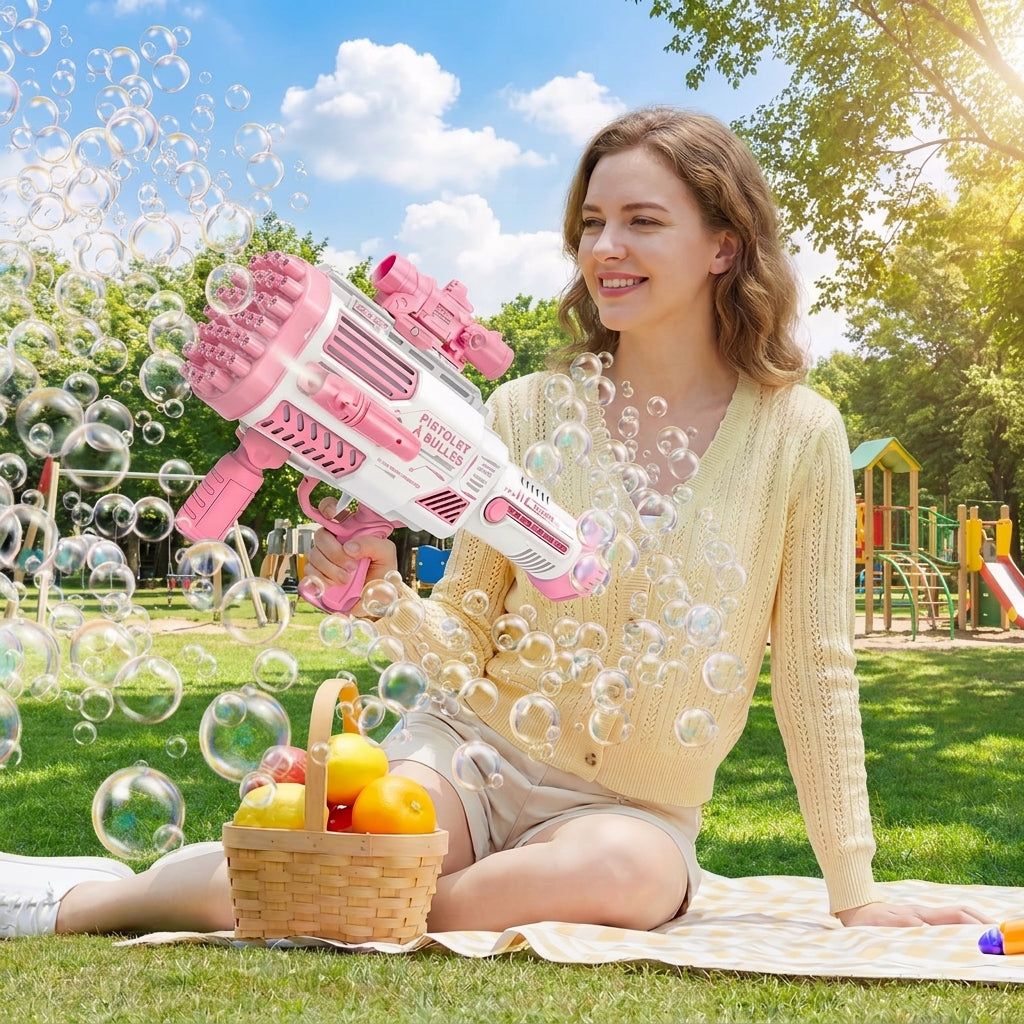 Tokky Pistolet à bulles avec lanceur de fusée magique rose - grand modèle rose, pour bulles de savon