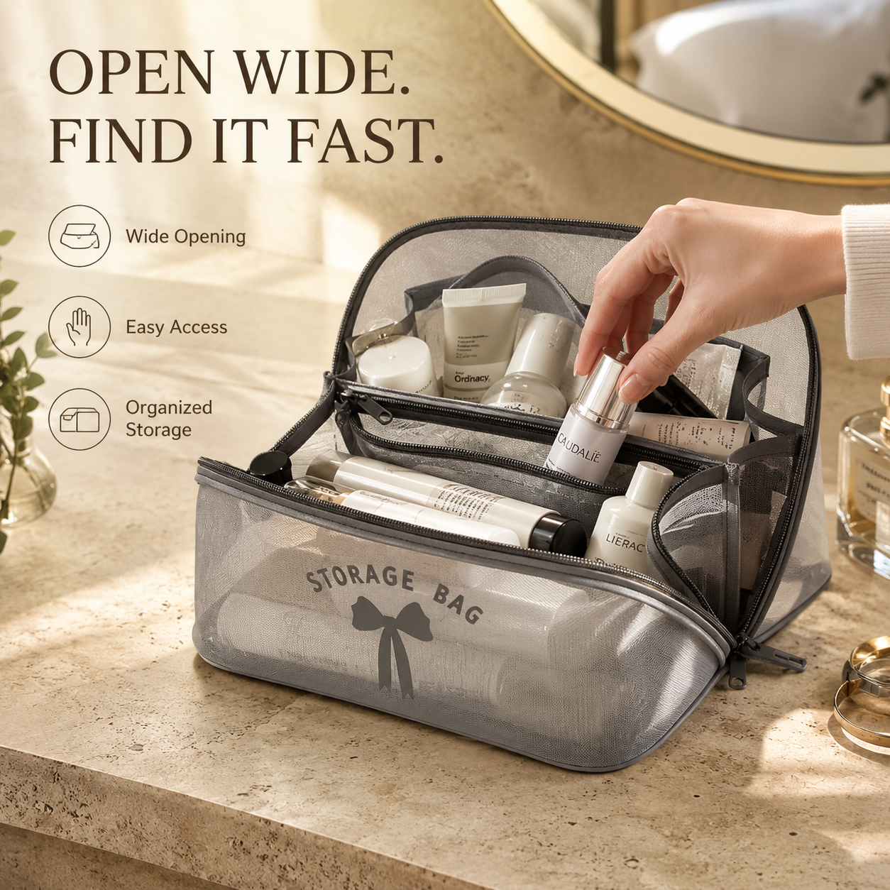 Verbex H7 Gris Sac à main de maquillage haut de gamme, trousse de voyage/pochette cosmétique/sac de rangement/sac de voyage multifonctionnel avec oreiller intégré