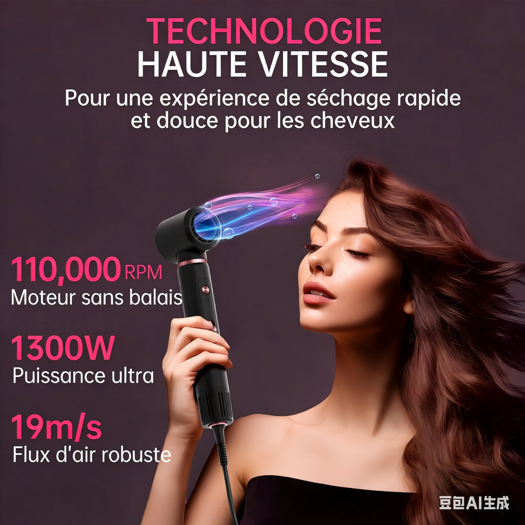 Nicebay Sèche-cheveux à brosse sans balais 110 000 tr/min, 5 fonctions multi-styler pour séchage rapide, bouclage, volume et lissage, brosse soufflante à haute vitesse pour tous les types de cheveux