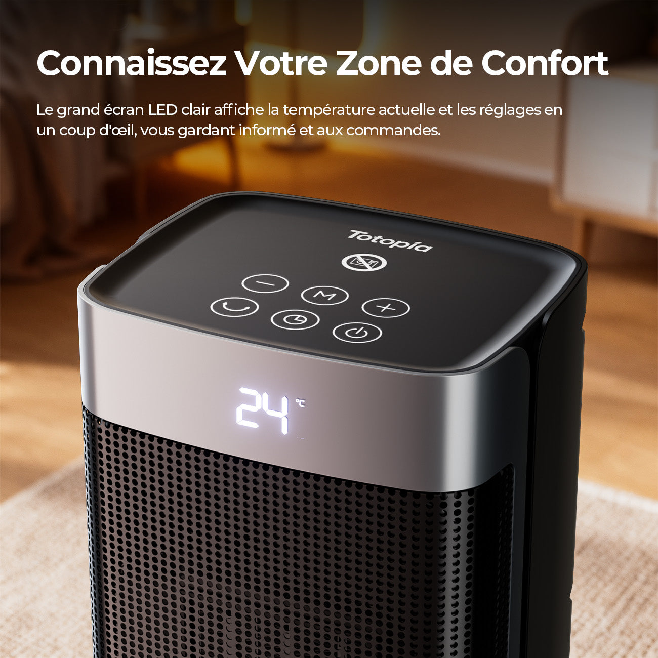 Totopia Chauffage électrique 2000 W, Chauffage céramique PTC, Télécommande, 2 modes de chauffage, Minuterie 12 h, Thermostat réglable, Protection anti-basculement et surchauffe