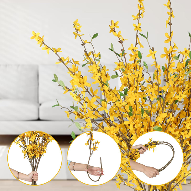 Yuejia 3 pièces 3,28 pi / 1 m Tiges de forsythia artificiel Fleurs d'orchidées artificielles Branches de forsythia en soie