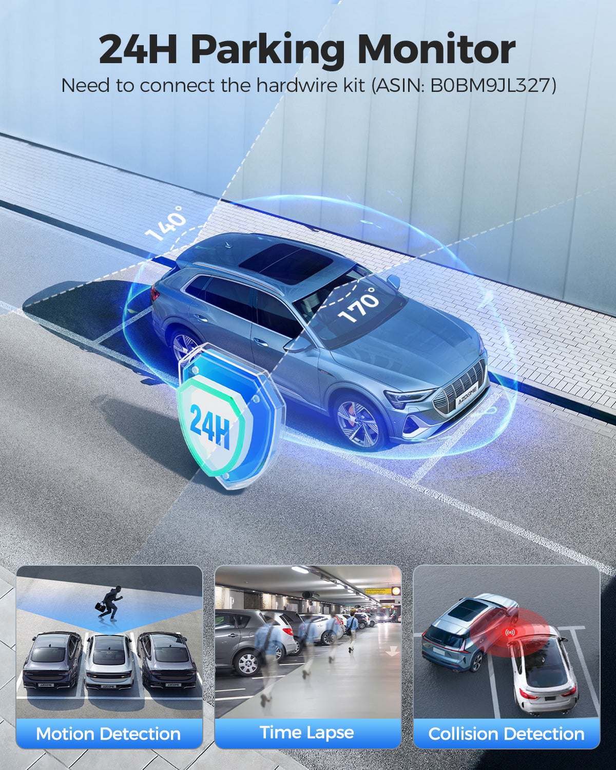 AZDOME GS63H Pro Caméra embarquée de voiture 4K avant et arrière avec GPS, Wi‑Fi et technologie Starvis