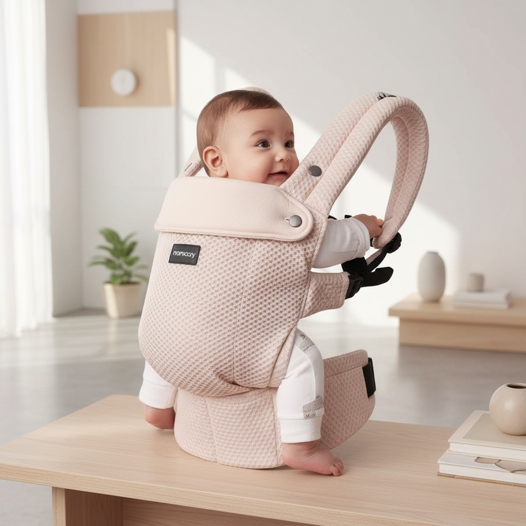 Momcozy Porte-bébé en maille respirante, Conception ergonomique, Léger et facile à utiliser, Pour 3,2-20 kg, Soutien lombaire renforcé, Confort toute la journée, Mains libres, Rose, Cadeaux pour maman
