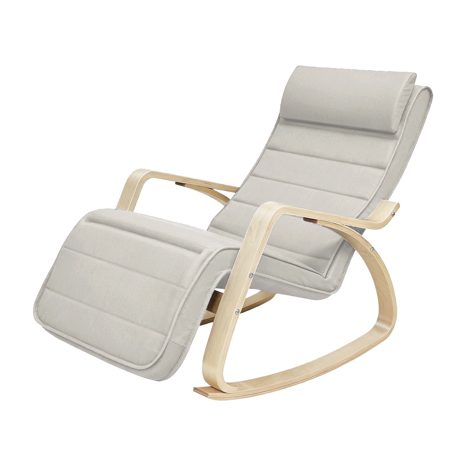 JOYFURNOS Fauteuil à bascule Beige En bois de bouleau Avec repose-pieds réglable Et housse amovible 121,5*65*84 cm Fauteuil de détente Pour salon ou chambre