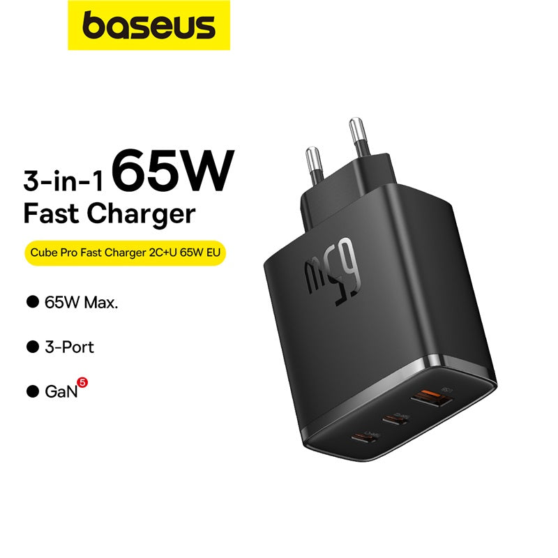 Baseus Cube Pro Chargeur rapide 2 C + U 65 W - Noir Stellaire