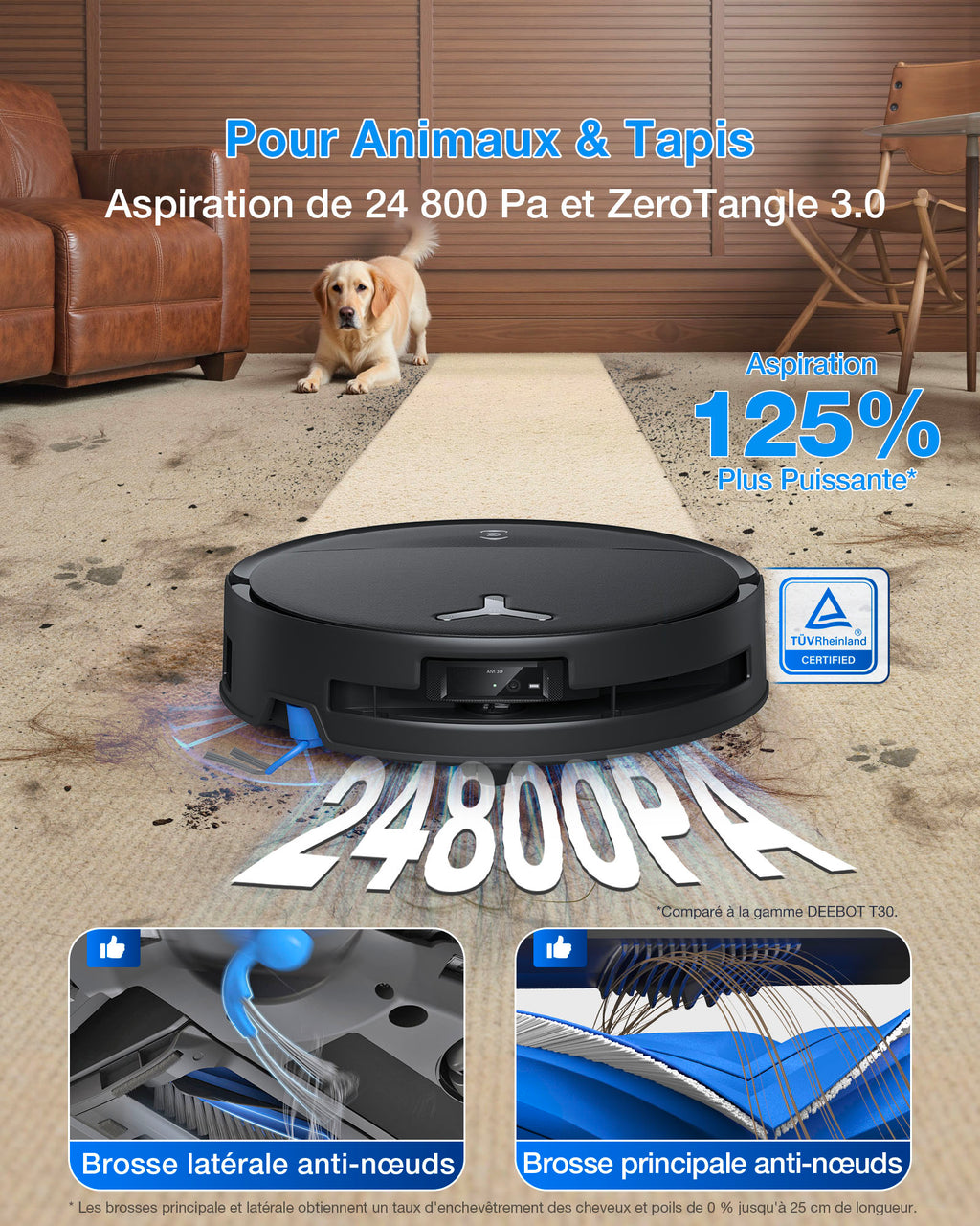 ECOVACS T80S Robot aspirateur-laveur (Noir) avec station OMNI tout-en-un, puissance d’aspiration jusqu’à 24 800 Pa, OZMO ROLLER 2.0 avec nettoyage extrême des bords TruEdge 3.0