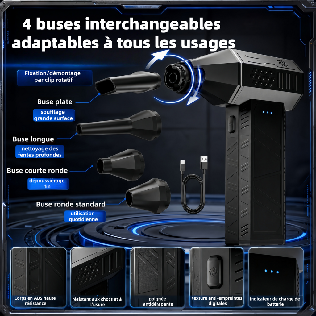 JUFINX X3 mini Dépoussiéreur à air comprimé style WOLFBOX - Ventilateur turbo 110 000 tr/min | Charge rapide 20 W, Batterie rechargeable, 3 vitesses réglables, Autonomie de 4 heures