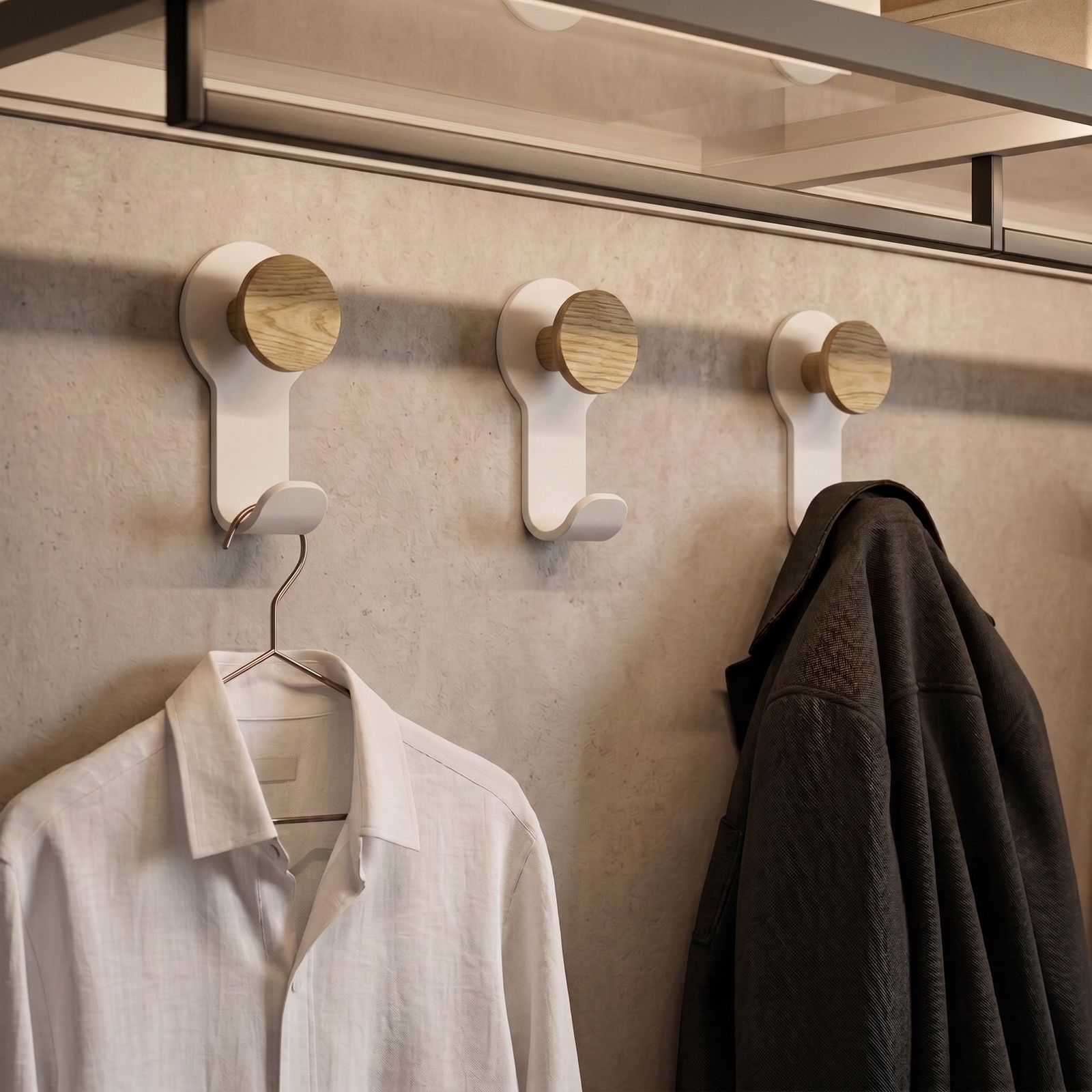KAPANOU Lot de 8 porte-manteaux muraux en bois avec support métallique robuste - Blanc