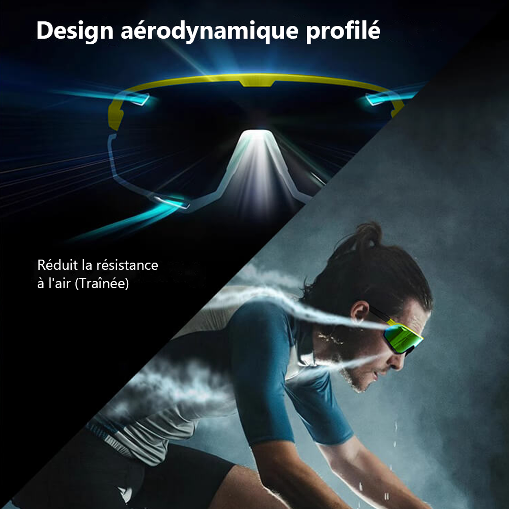 Revoray X3 Lunettes de soleil de cyclisme avec verre monobloc en PC haute définition et antichoc, monture légère en TR90, protection UV400, et design aérodynamique - Vert