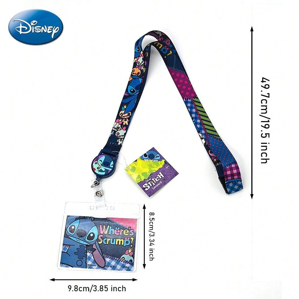 DISNEY 1 pièce Tour de cou rétractable Stitch et porte-carte d'encre, sous licence officielle, Thème Stitch et Scrump, Produit dérivé de films et dessins animés
