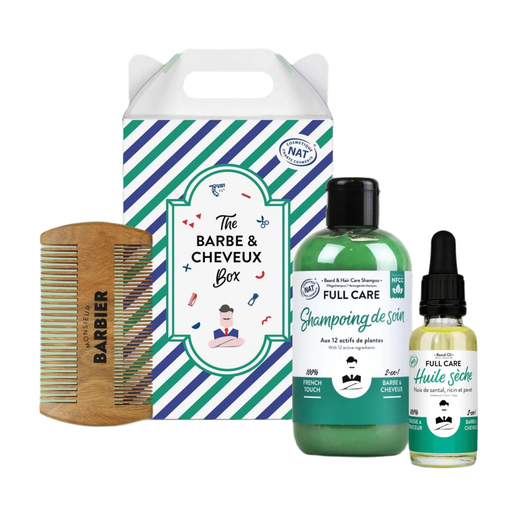 MONSIEUR BARBIER Kit cheveux et barbe The Hair & Beard Box pour hommes - 1 kit (shampooing + huile + peigne)