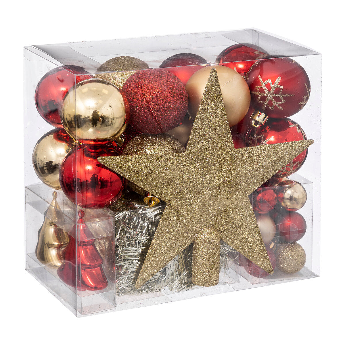 Atmosphera Lot de 44 boules de Noël et étoile - Doré/rouge