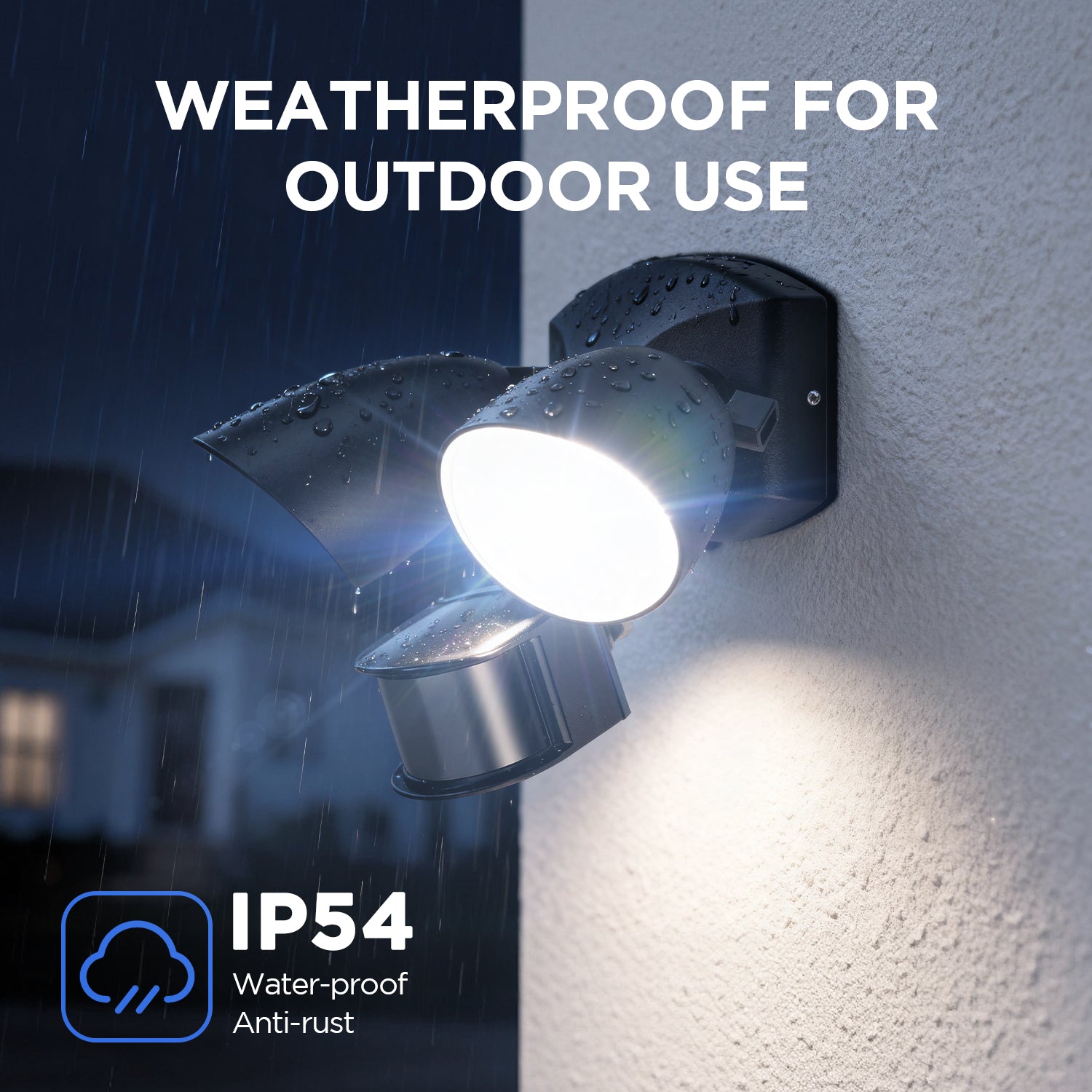 Projecteur de Sécurité LED LUTEC 20W 1700LM 4000K avec Capteur – Double Tête Intégrée pour Extérieur, Terrasse, Jardin, Cour – Noir