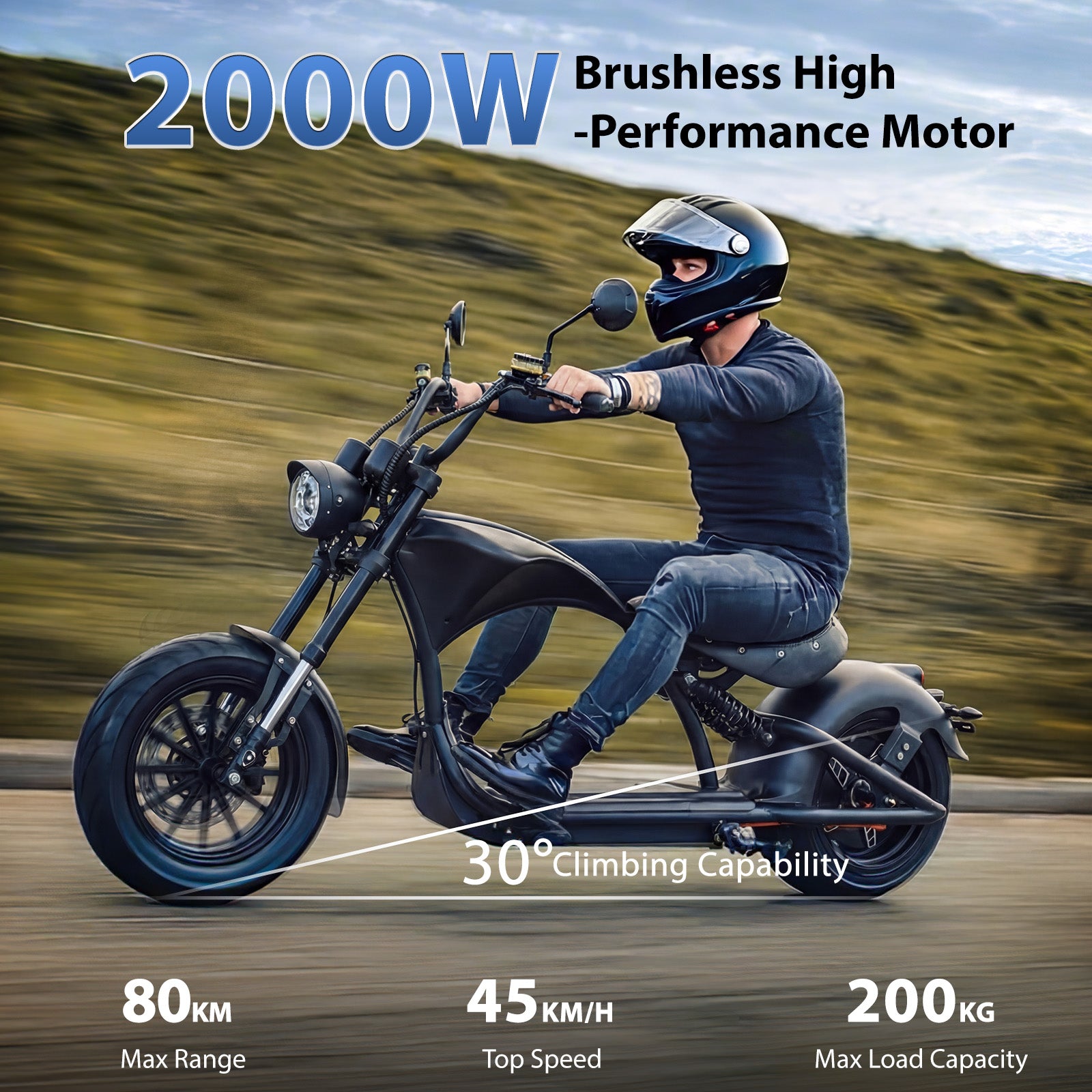 Mangosteen [Offres d'été - avec livraison le lendemain] M1P Moto électrique, 2000 W, 60 V, 30 Ah, Jusqu'à 80 km d'autonomie, 45 km/h