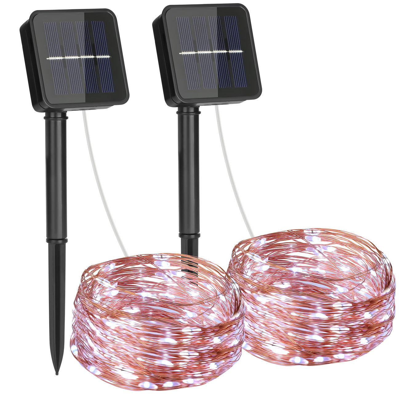 VIVREAL IL-CSL-BB01 Lot de 2 guirlandes lumineuses solaires en fil de cuivre 120 LED multicolores, étanche, pour extérieur - 12 m