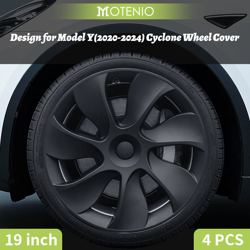 4PCS Cache Jante Premium Pour Tesla Model Y (2020-2024) 19 Pouces Cache Jantes Noir Mat Style Cyclone Couverture Complète Couverture Protectrice Exclusivement Pour Model Y (2020-2024)