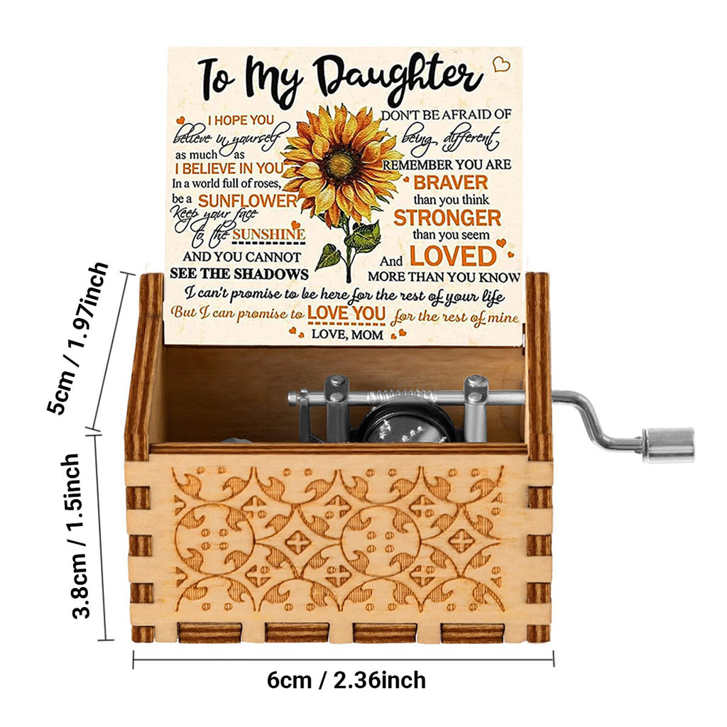 Alphynix 1 pièce Boîte à musique d'encouragement pour fille, Citation « Sois un tournesol » et messages motivants, Cadeau en bois à manivelle de la part de sa mère