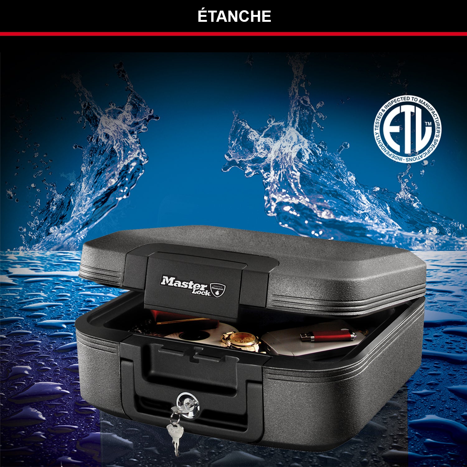 Master Lock Boîte de sécurité certifiée résistante au feu et à l’eau avec clé, 7,8 L, 391 x 168 x 363 mm