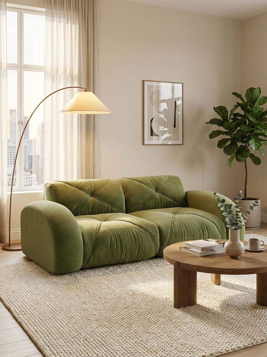 URBAN MEUBLE Canapé double modulable sans cadre — 204x95x76 cm — Tissu Chenille vert — Mousse haute densité