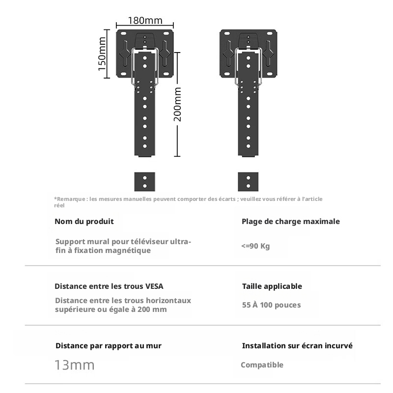 CNTSLNB+ Support Mural TV + Support TV Fixe + 32-100 pouces