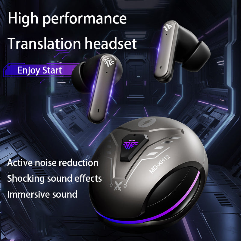 VoxorAI XH12 Casque de traduction IA noir, traduction en temps réel, prise en charge de 150 chinois, casque Bluetooth de jeu tendance pour études, voyages, affaires