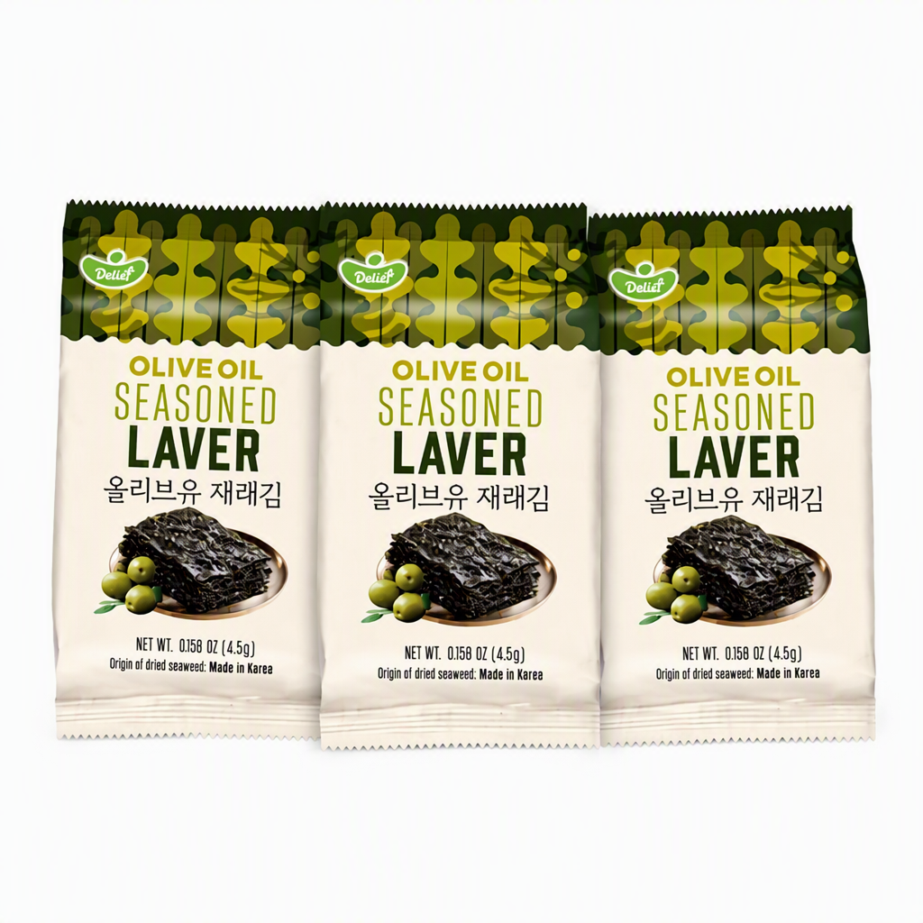 Delief Algue assaisonnée à l'huile d'olive Halal 4,5 g x 3 Huile d'olive ( Lot de 3)