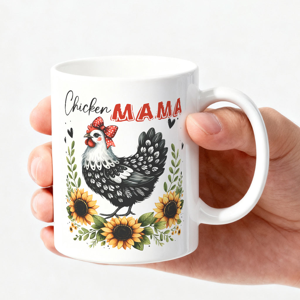 Alphynix 1 pièce mug blanc 11 oz avec motif humoristique « Maman poule » style maison de campagne et nœud rouge, cadeau unique et humoristique de Noël ou d’Action de grâce
