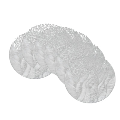 Lot de 6 pièces, Argent, Sets de table ronds fleur de mer en PVC, Sets de table décoration de table de fête, Dessous de vase, Sets de table fête mariage