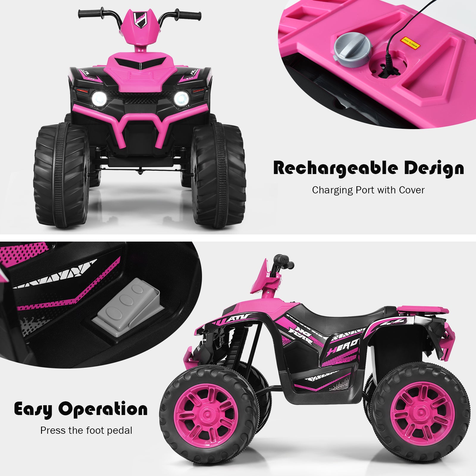 Quad électrique pour enfants, avec batterie et éclairage LED
